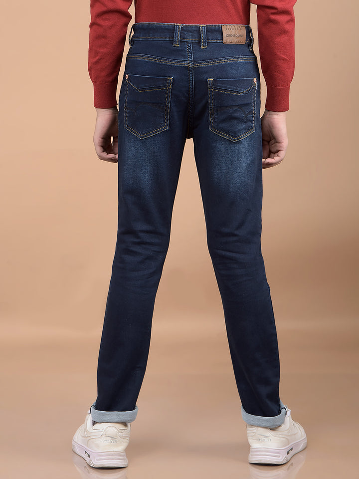 Navy Blue Heavy Washed Jeans-Boys Jeans-Crimsoune Club