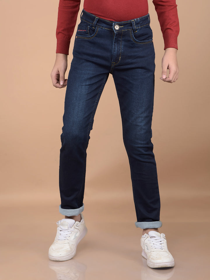 Navy Blue Heavy Washed Jeans-Boys Jeans-Crimsoune Club
