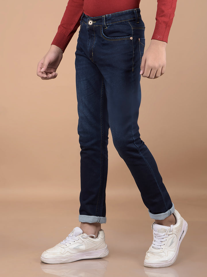 Navy Blue Heavy Washed Jeans-Boys Jeans-Crimsoune Club