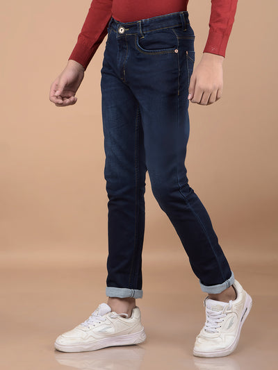Navy Blue Heavy Washed Jeans-Boys Jeans-Crimsoune Club