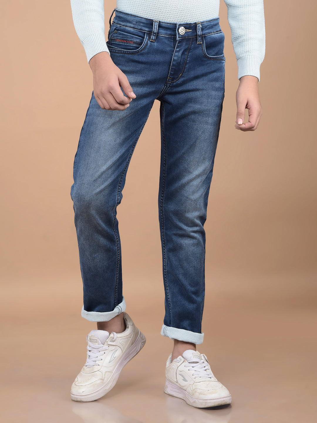 Navy Blue Light Washed Jeans-Boys Jeans-Crimsoune Club