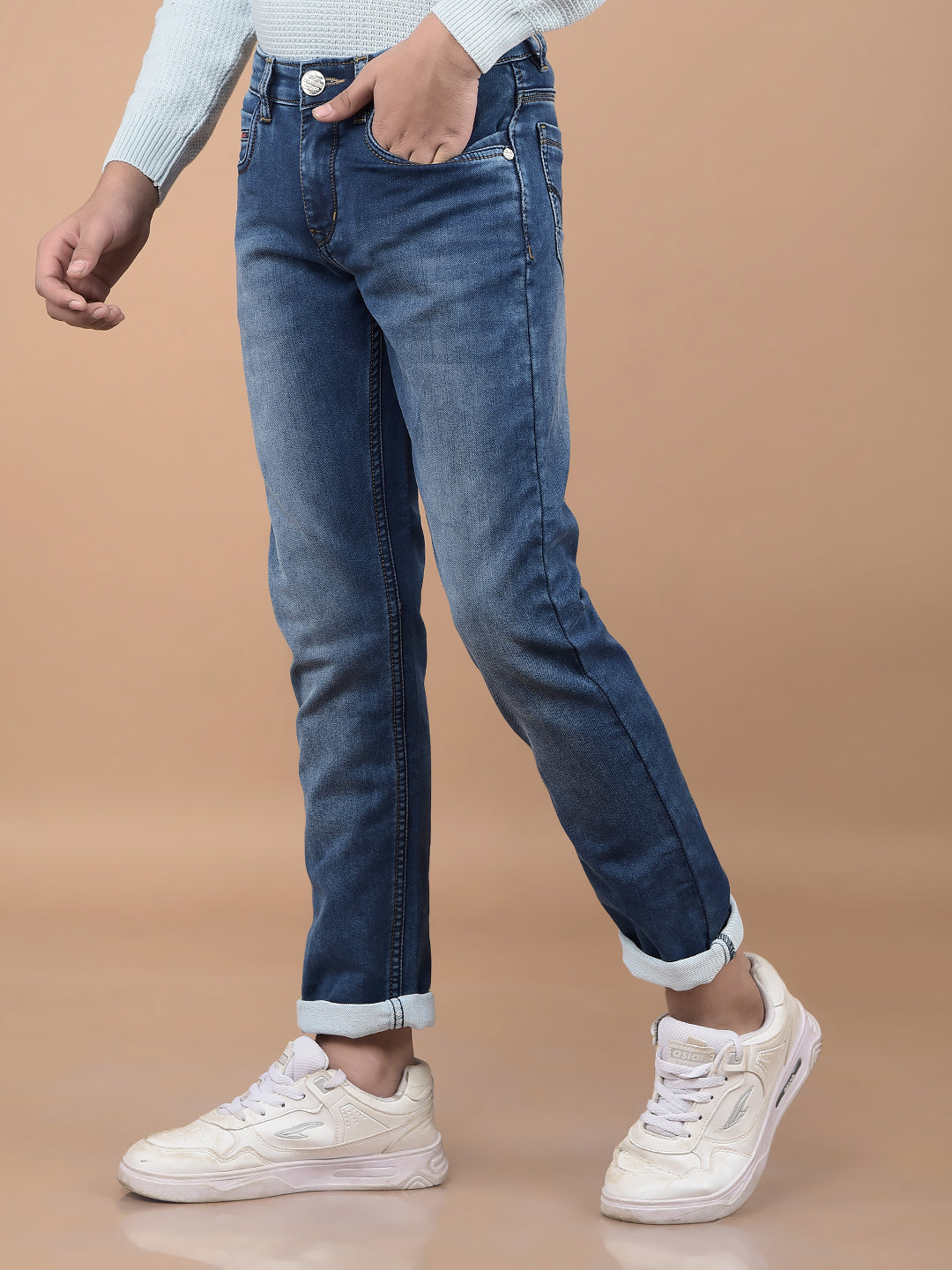 Navy Blue Light Washed Jeans-Boys Jeans-Crimsoune Club