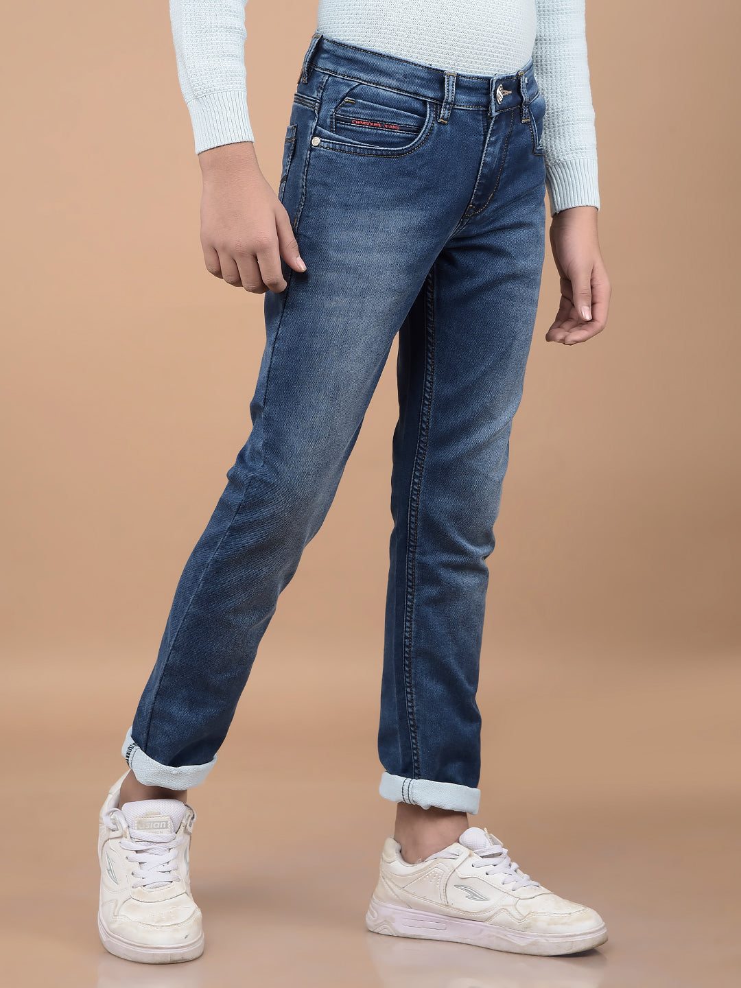 Navy Blue Light Washed Jeans-Boys Jeans-Crimsoune Club