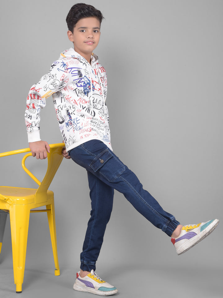 Navy Blue Denim Cargo Joggers-Boys Joggers-Crimsoune Club