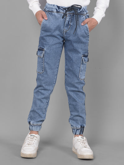 Blue Denim Cargo Joggers-Boys Joggers-Crimsoune Club