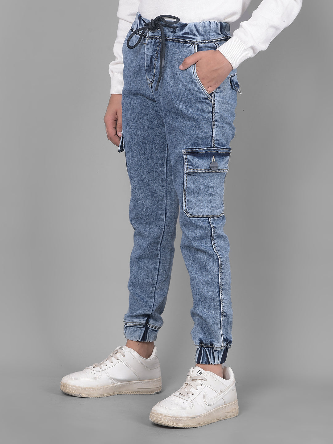 Blue Denim Cargo Joggers-Boys Joggers-Crimsoune Club