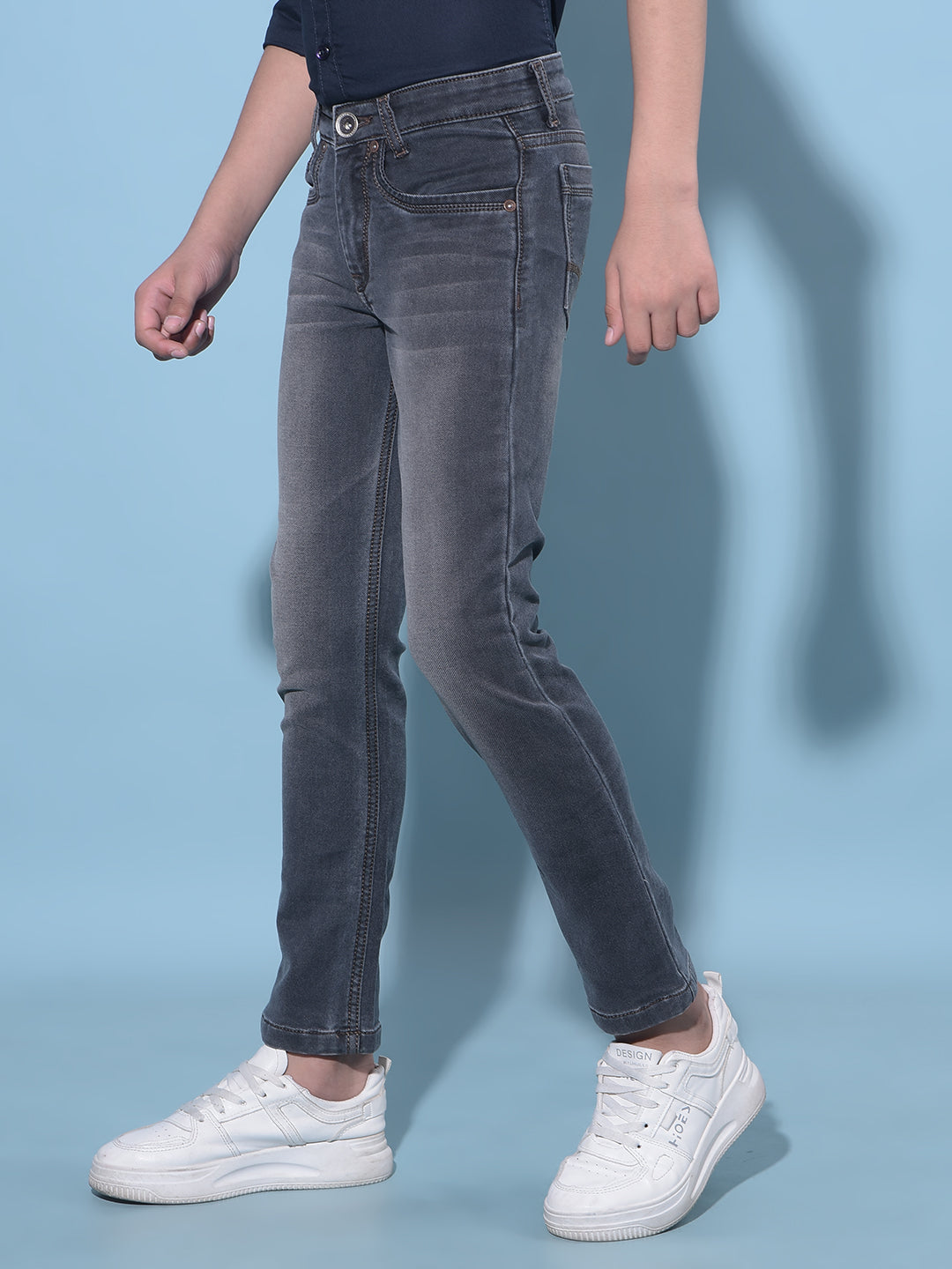 Grey Stretchable Cotton Jeans - Main Image