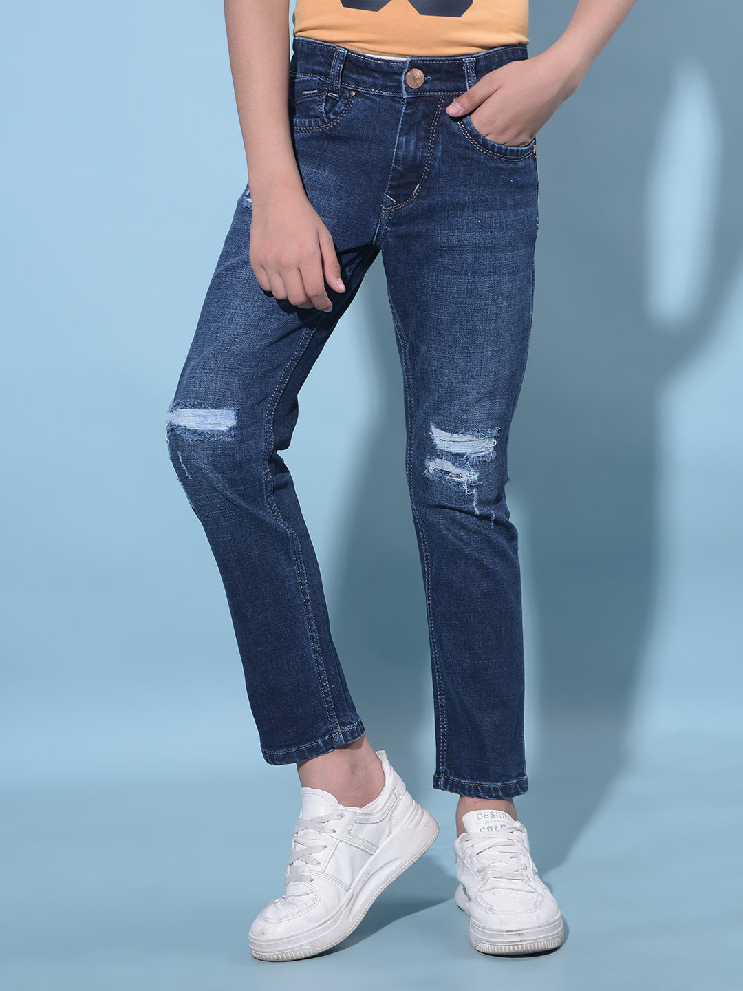 Blue Stretchable Cotton Jeans-Boys Jeans-Crimsoune Club