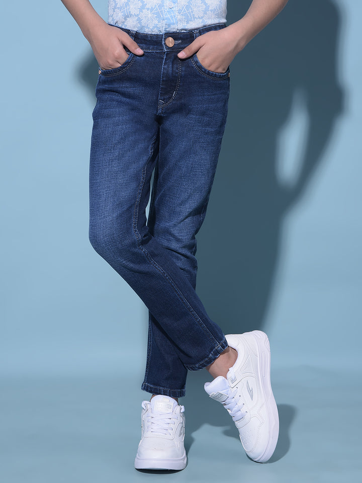 Blue Stretchable Cotton Jeans-Boys Jeans-Crimsoune Club