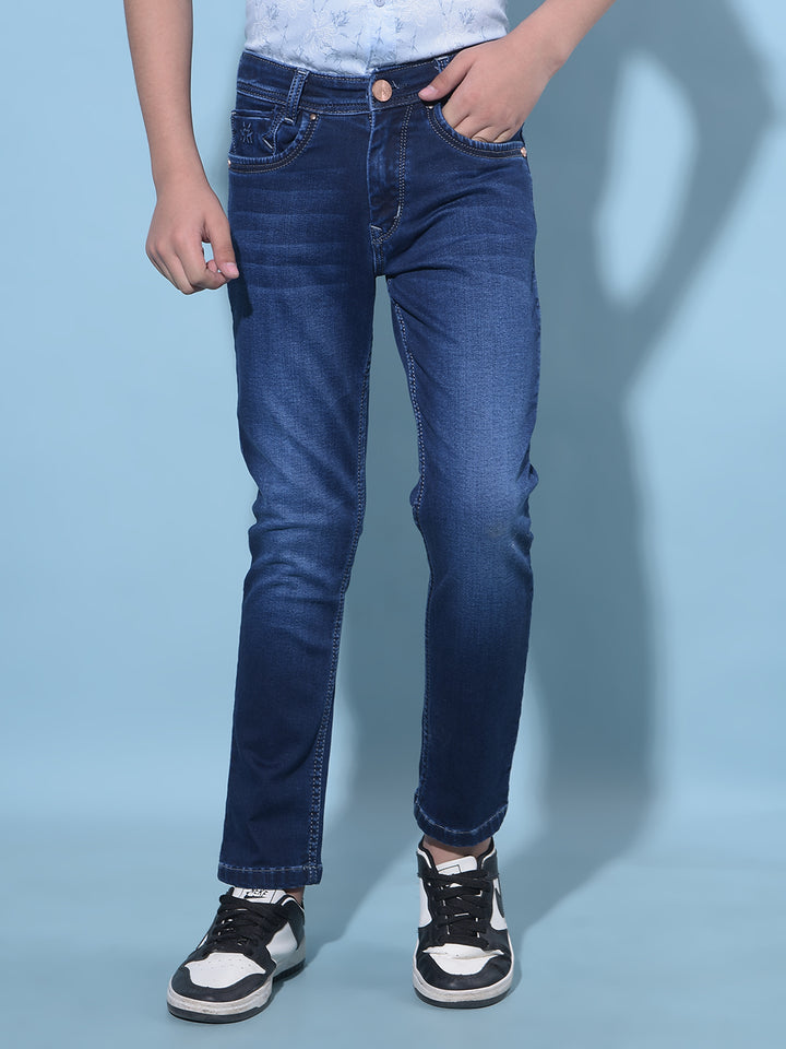 Blue Stretchable Cotton Jeans-Boys Jeans-Crimsoune Club
