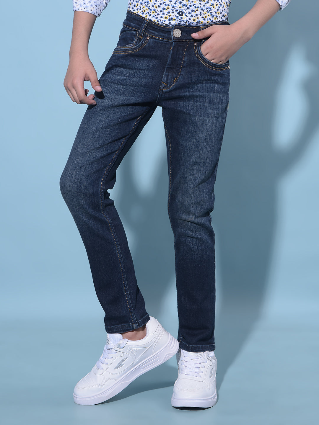 Blue Stretchable Cotton Jeans-Boys Jeans-Crimsoune Club