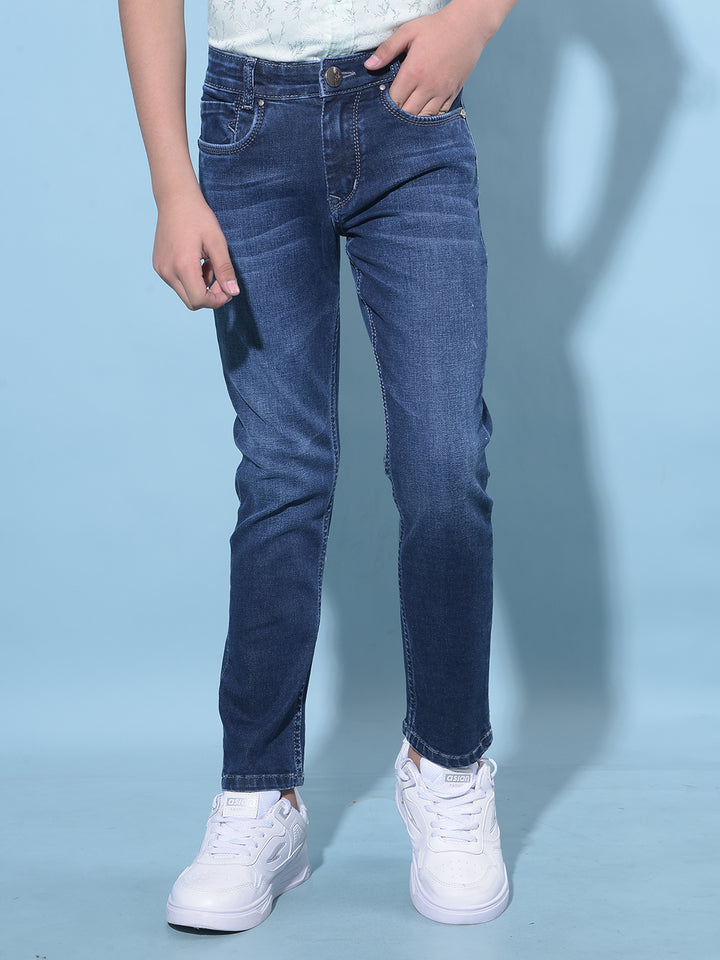 Navy Blue Stretchable Cotton Jeans-Boys Jeans-Crimsoune Club