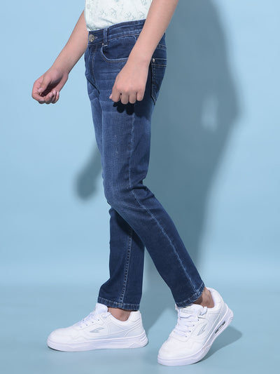 Navy Blue Stretchable Cotton Jeans-Boys Jeans-Crimsoune Club