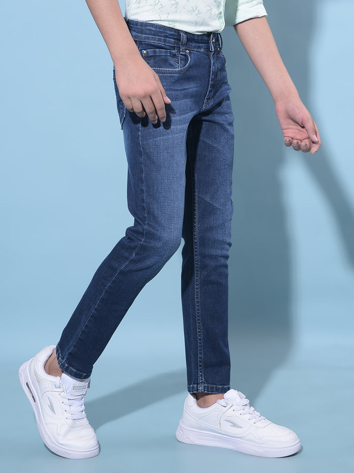 Navy Blue Stretchable Cotton Jeans-Boys Jeans-Crimsoune Club