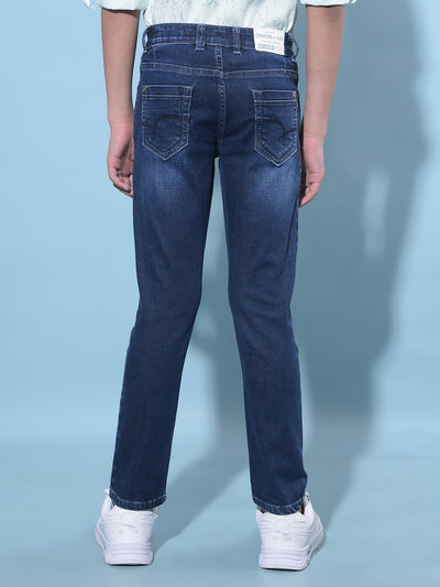 Navy Blue Stretchable Cotton Jeans-Boys Jeans-Crimsoune Club