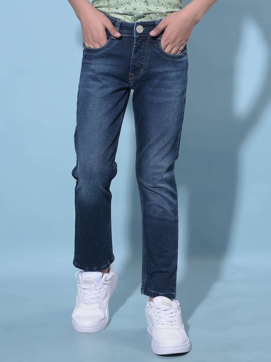 Navy Blue Stretchable Cotton Jeans-Boys Jeans-Crimsoune Club