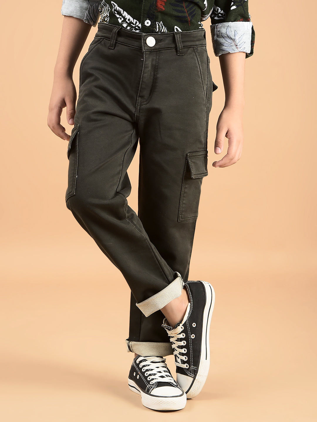 Olive Cargo Jeans-Boys Jeans-Crimsoune Club