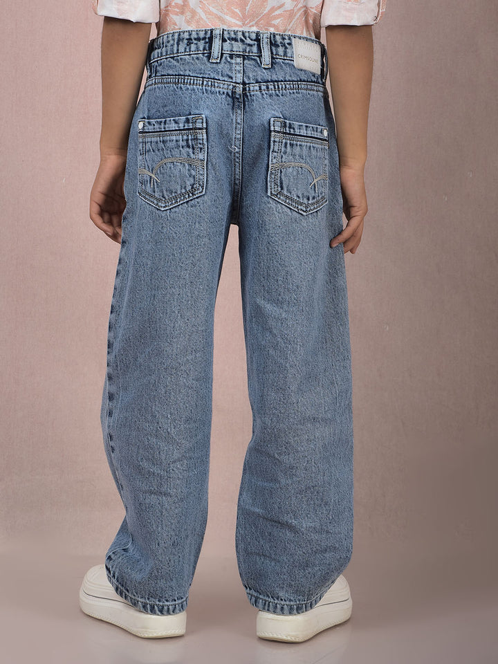 Blue Straight 100% Cotton Jeans-Boys Jeans-Crimsoune Club