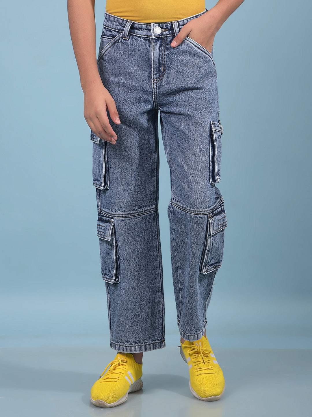 Blue 100% Cotton Cargo Jeans-Boys Jeans-Crimsoune Club