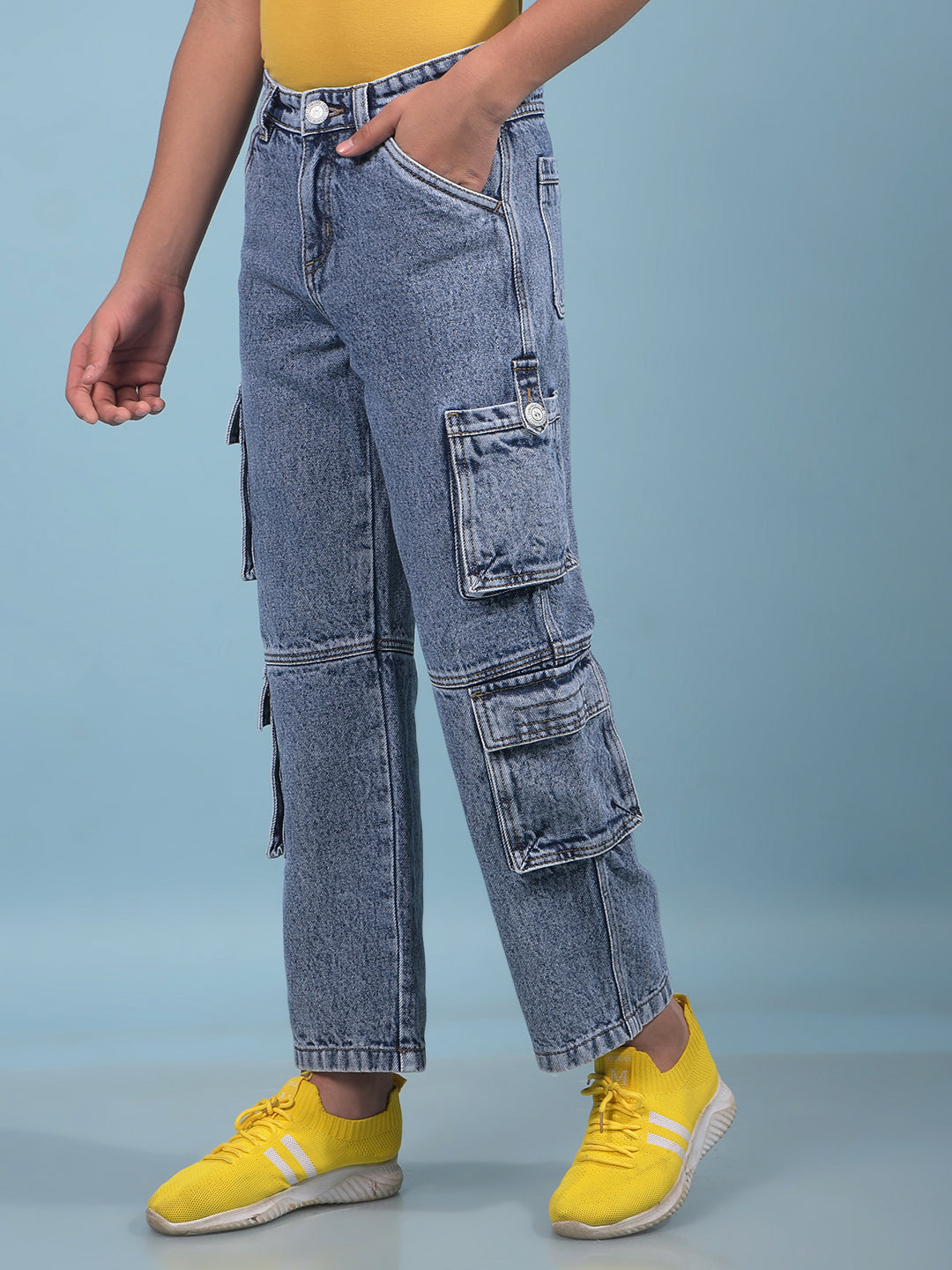 Blue 100% Cotton Cargo Jeans-Boys Jeans-Crimsoune Club