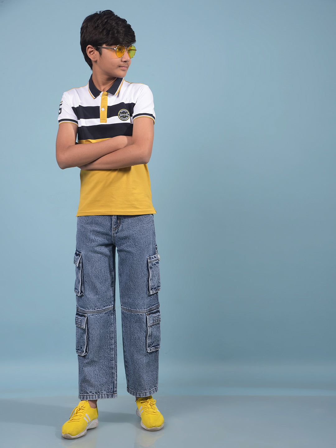 Blue 100% Cotton Cargo Jeans-Boys Jeans-Crimsoune Club
