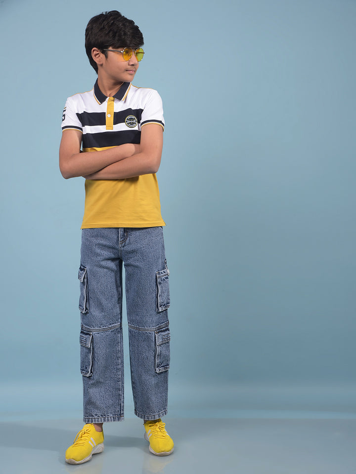 Blue 100% Cotton Cargo Jeans-Boys Jeans-Crimsoune Club