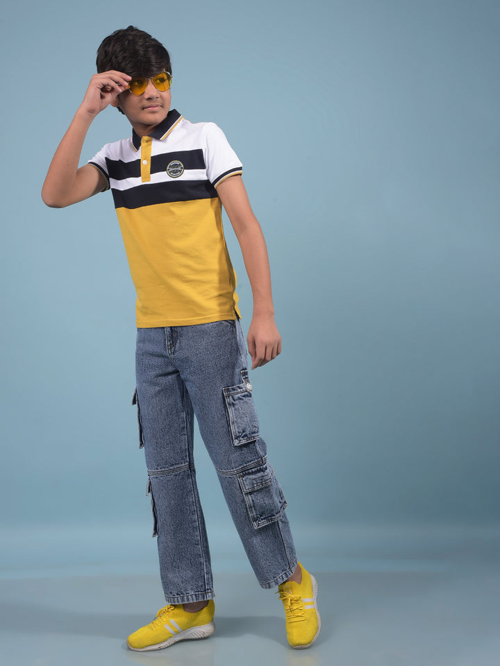 Blue 100% Cotton Cargo Jeans-Boys Jeans-Crimsoune Club