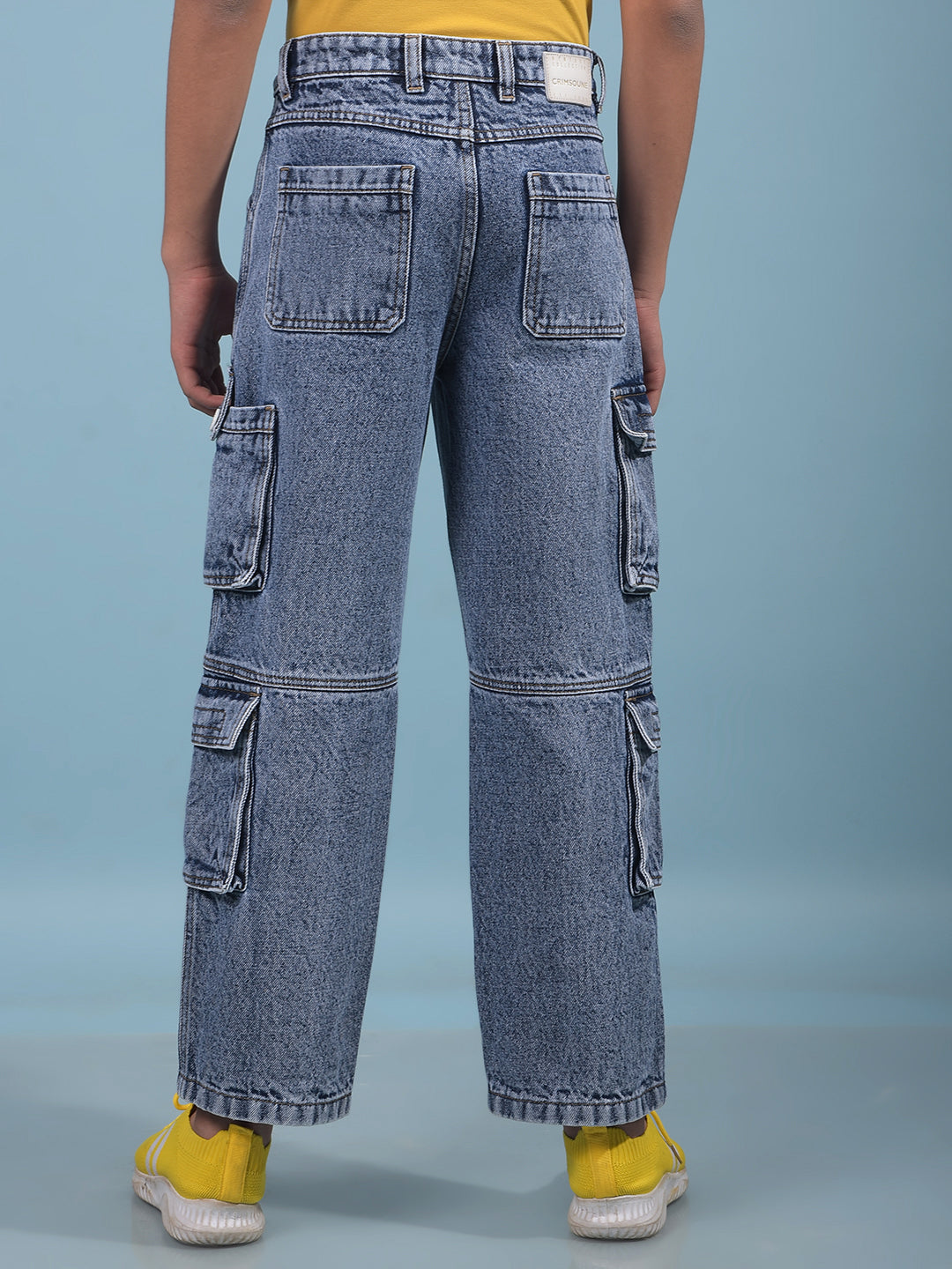 Blue 100% Cotton Cargo Jeans-Boys Jeans-Crimsoune Club