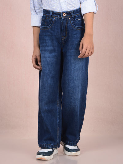 Blue Straight 100% Cotton Jeans-Boys Jeans-Crimsoune Club