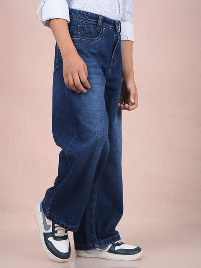 Blue Straight 100% Cotton Jeans-Boys Jeans-Crimsoune Club