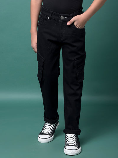 Black Cargo Jeans-Boys Jeans-Crimsoune Club