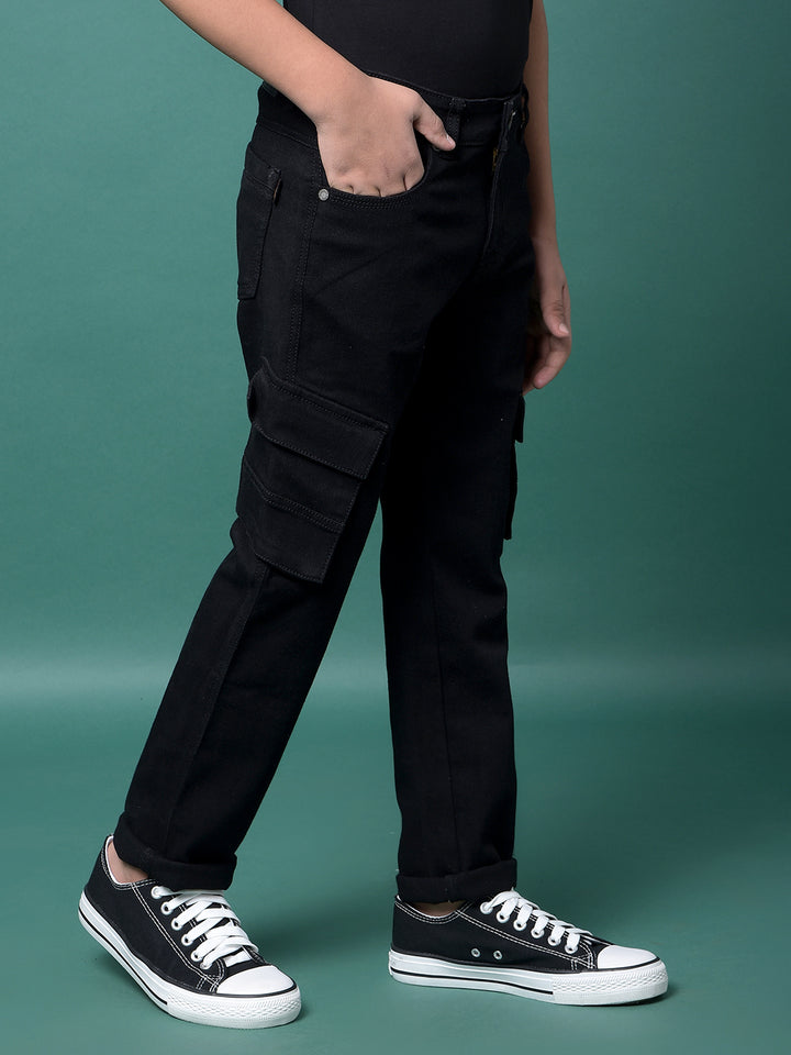 Black Cargo Jeans-Boys Jeans-Crimsoune Club