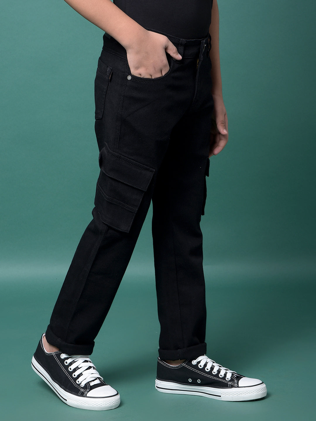 Black Cargo Jeans-Boys Jeans-Crimsoune Club