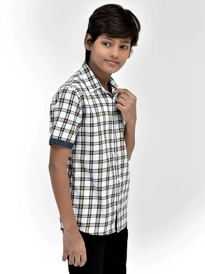 Checked White Shirt-Boys Shirts-Crimsoune Club