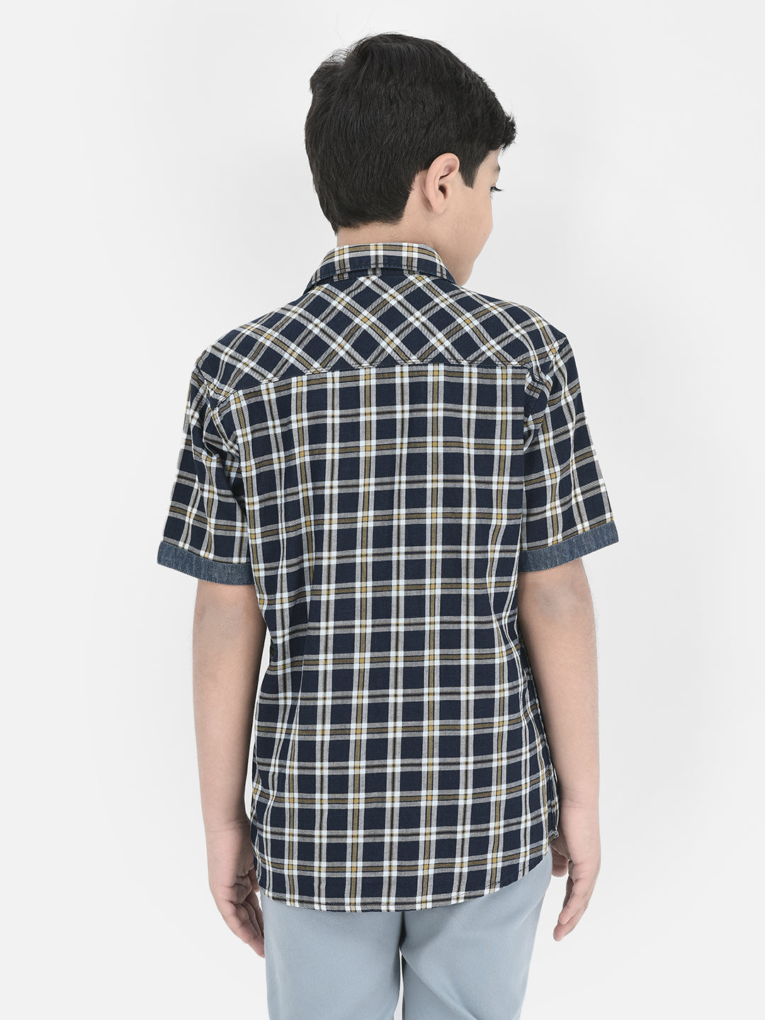 Navy Blue Tartan Check 100% Cotton Shirt-Boys Shirts-Crimsoune Club