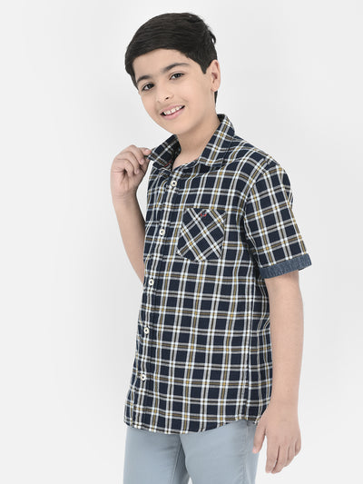 Navy Blue Tartan Check 100% Cotton Shirt-Boys Shirts-Crimsoune Club