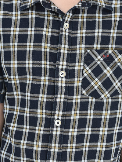 Navy Blue Tartan Check 100% Cotton Shirt-Boys Shirts-Crimsoune Club