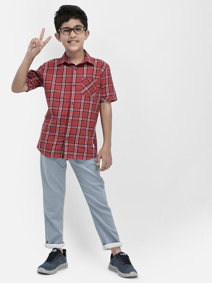 Red Tartan Checked Shirt-Boys Shirts-Crimsoune Club