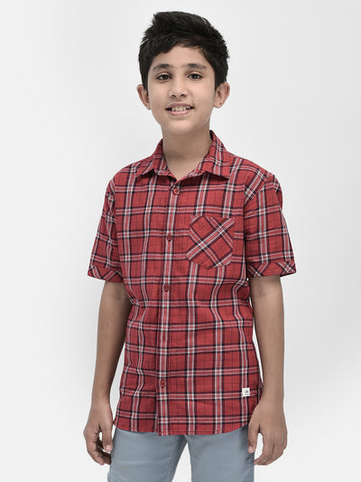 Red Tartan Checked Shirt-Boys Shirts-Crimsoune Club