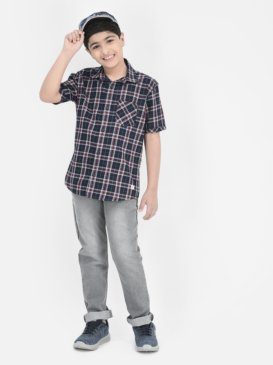 Navy Blue Tartan Checked Shirt-Boys Shirts-Crimsoune Club