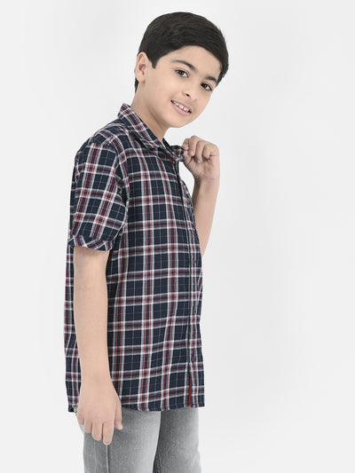 Navy Blue Tartan Checked Shirt-Boys Shirts-Crimsoune Club