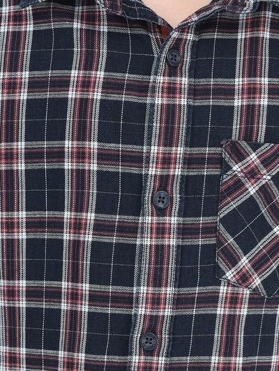 Navy Blue Tartan Checked Shirt-Boys Shirts-Crimsoune Club