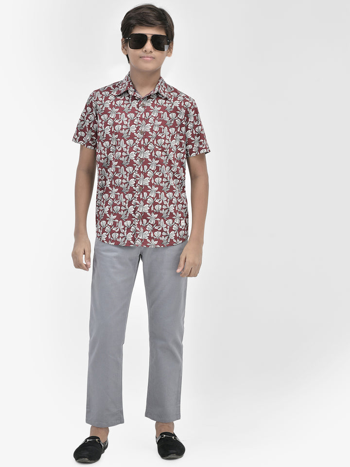 Floral Print Maroon Shirt-Boys Shirts-Crimsoune Club