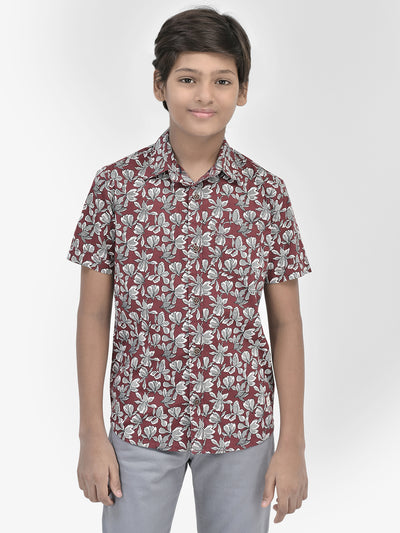 Floral Print Maroon Shirt-Boys Shirts-Crimsoune Club
