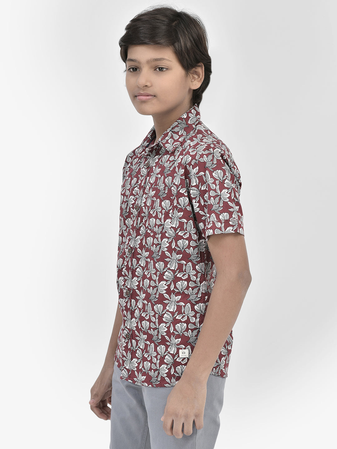 Floral Print Maroon Shirt-Boys Shirts-Crimsoune Club