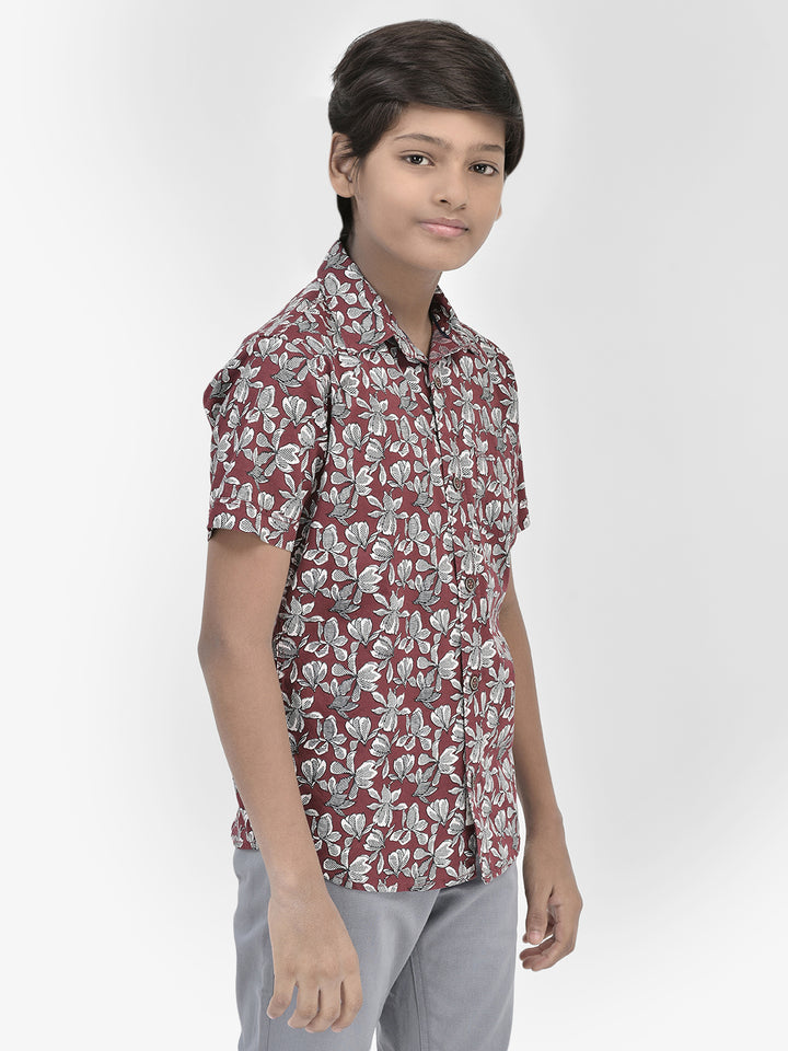 Floral Print Maroon Shirt-Boys Shirts-Crimsoune Club