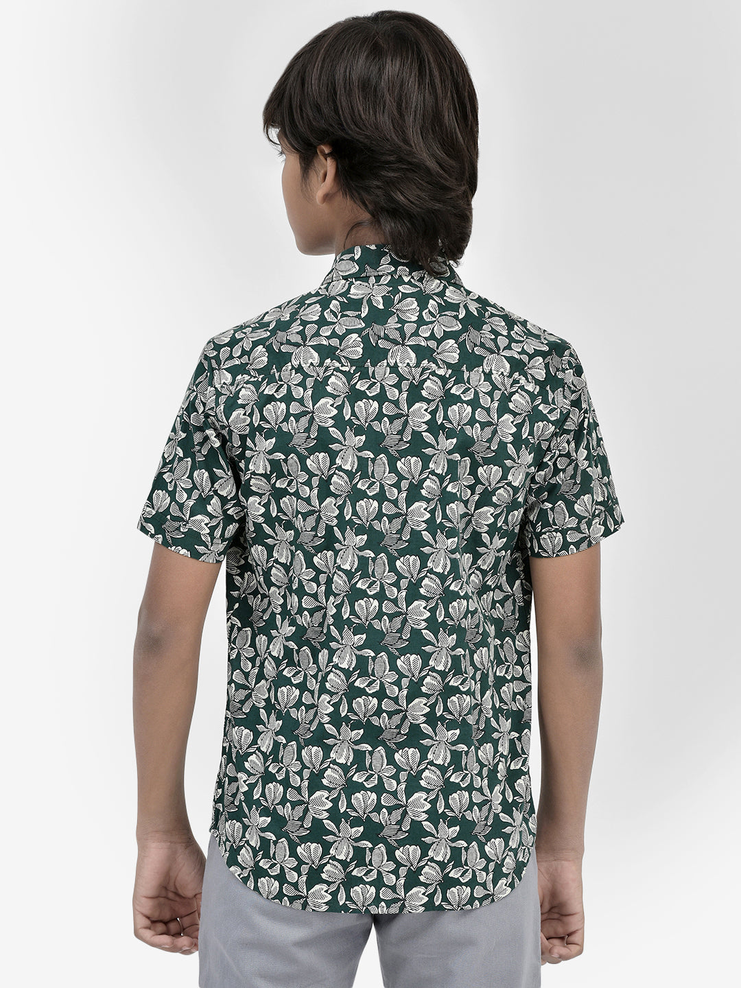 Floral Print Green Shirt-Boys Shirts-Crimsoune Club