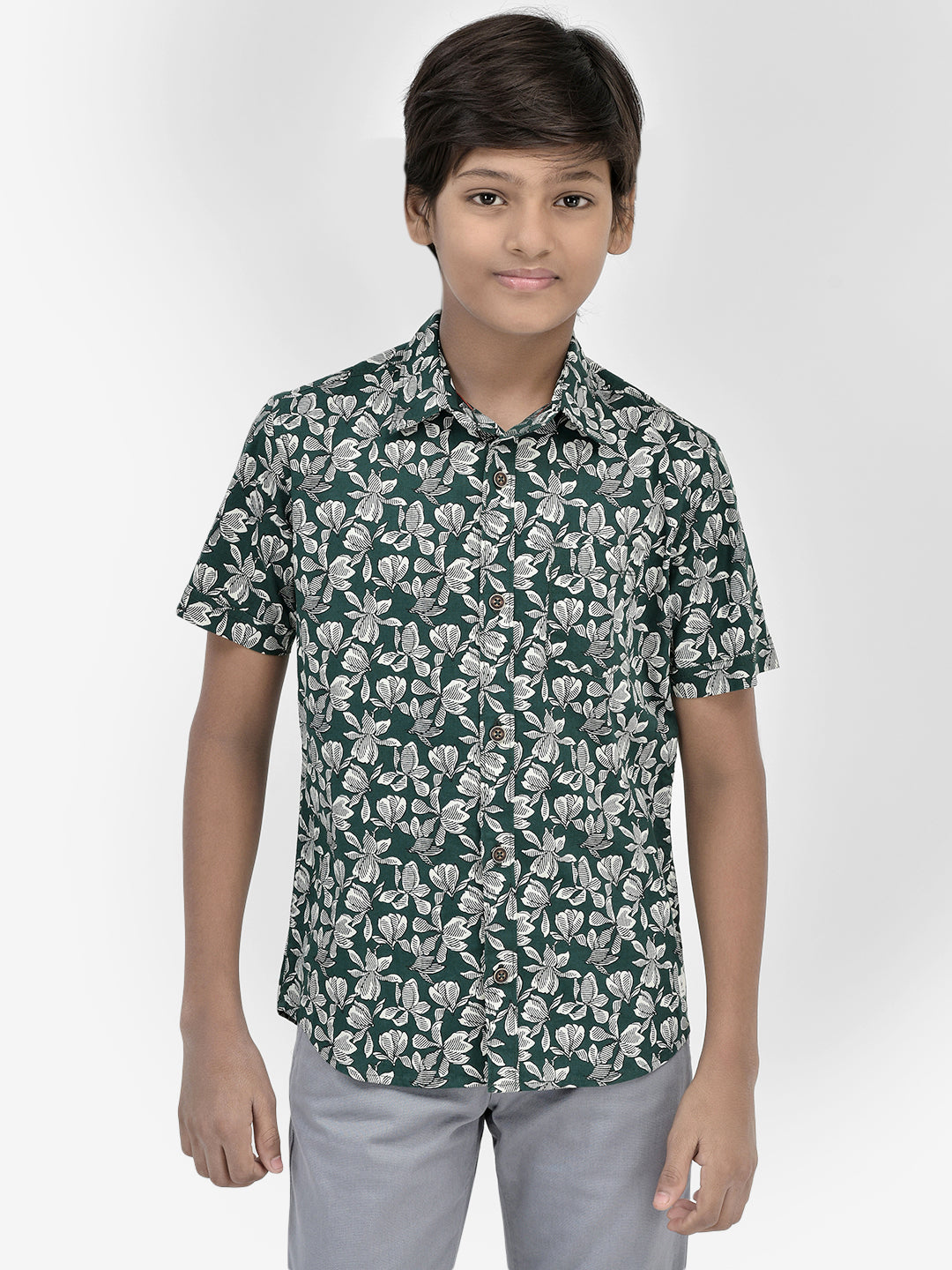 Floral Print Green Shirt-Boys Shirts-Crimsoune Club