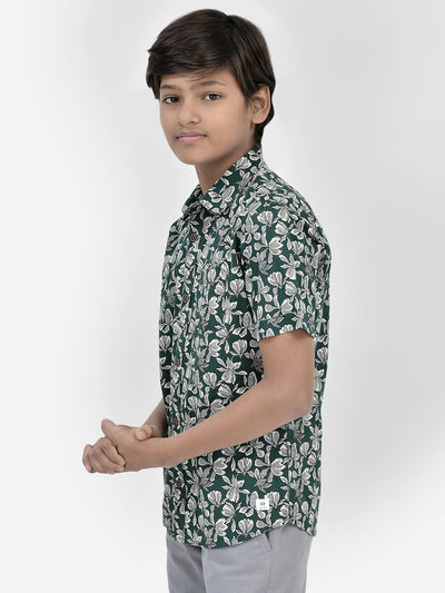 Floral Print Green Shirt-Boys Shirts-Crimsoune Club