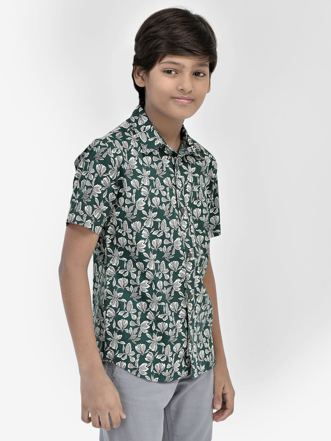 Floral Print Green Shirt-Boys Shirts-Crimsoune Club